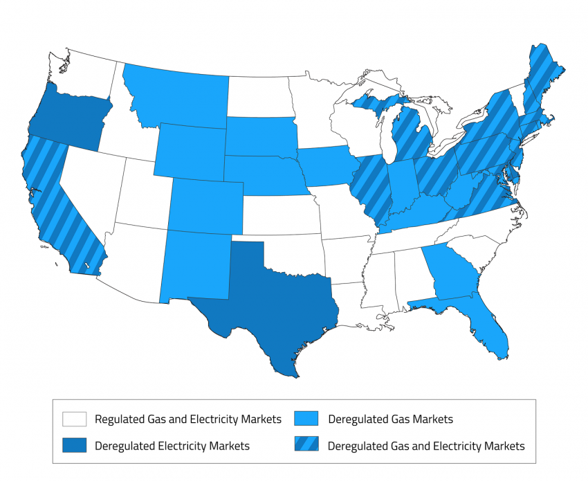 STATES WITH DEREGULATED ENERGY MARKET POLICIES